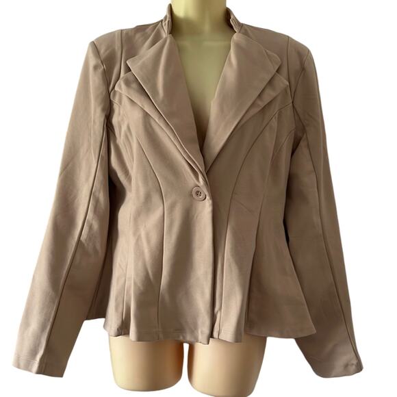 Hybrid & Company Beige Khaki Stretch Blazer Jacket Woman Size Large - Picture 1 of 10